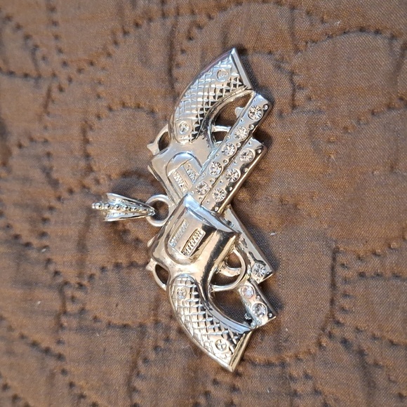 Pistol Pendent With Clear Rhinestones Large Bale 2.50in.x 1.50in. - Picture 3 of 5